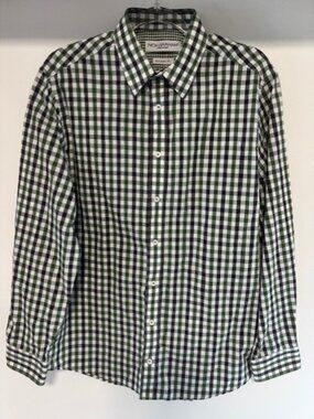Nick Graham Everywhere Modern Fit Mens Large Green Navy White Check Button Shirt